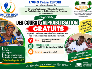 Côte d'Ivoire-AIP/ Des cours gratuits d’alphabétisation ouverts à tous dès le 21 septembre 2026 à Toumodi