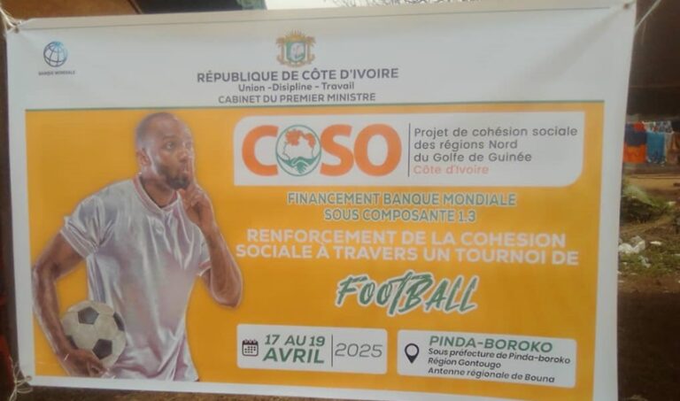 Côte d’Ivoire-AIP/ Le projet COSO raffermit la cohésion sociale autour d’un tournoi de football à Pinda Borokro