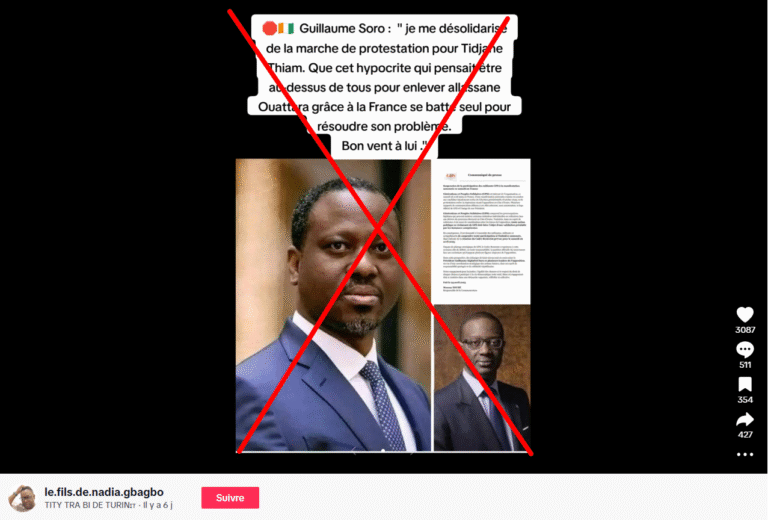 AIP-Fact-checking / Non, Soro Guillaume n’a jamais qualifié Tidjane Thiam de « prétentieux » ni d’« hypocrite », et n’a pas déclaré se désolidariser de la marche organisée par le PDCI-RDA