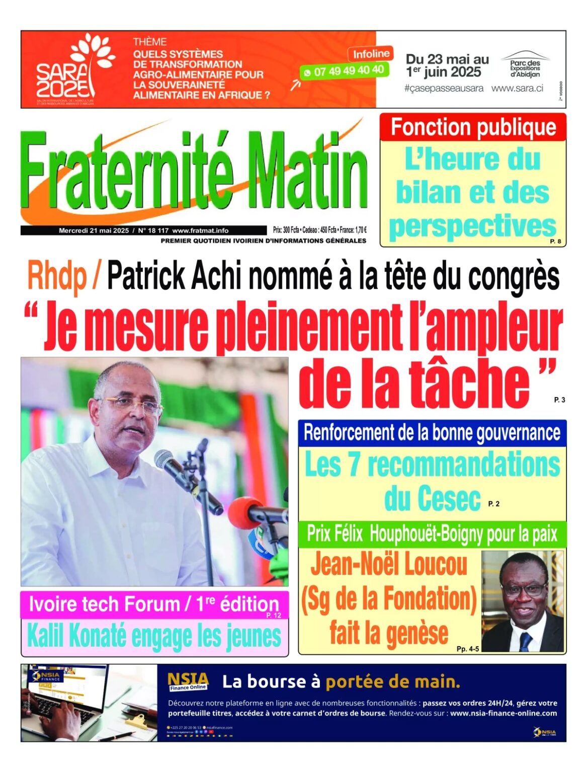 Côte d’Ivoire-AIP/Revue de presse/La désignation de Patrick Achi à la tête du 2e congrès du RHDP constitue la principale Une de la presse ivoirienne