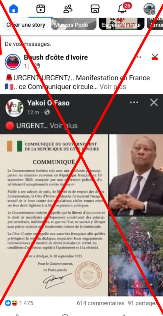 AIP-FactChecking/Faux : aucun communiqué officiel du gouvernement ivoirien sur les événements du 10 septembre en France