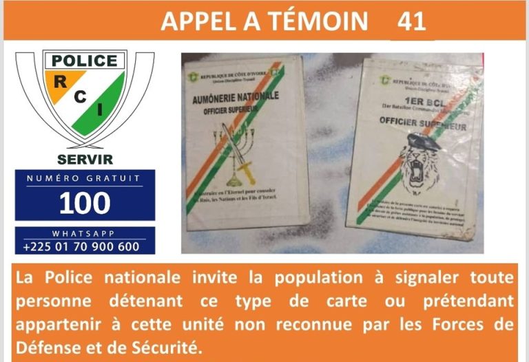 Côte d’Ivoire-AIP/ La Police nationale appelle à la vigilance face à l’usage de fausses cartes d’une unité non reconnue