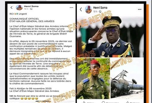 Côte d’Ivoire-AIP/ L’ANSSI dément une fausse information sur une prétendue désertion du Général Shérif Ousmane