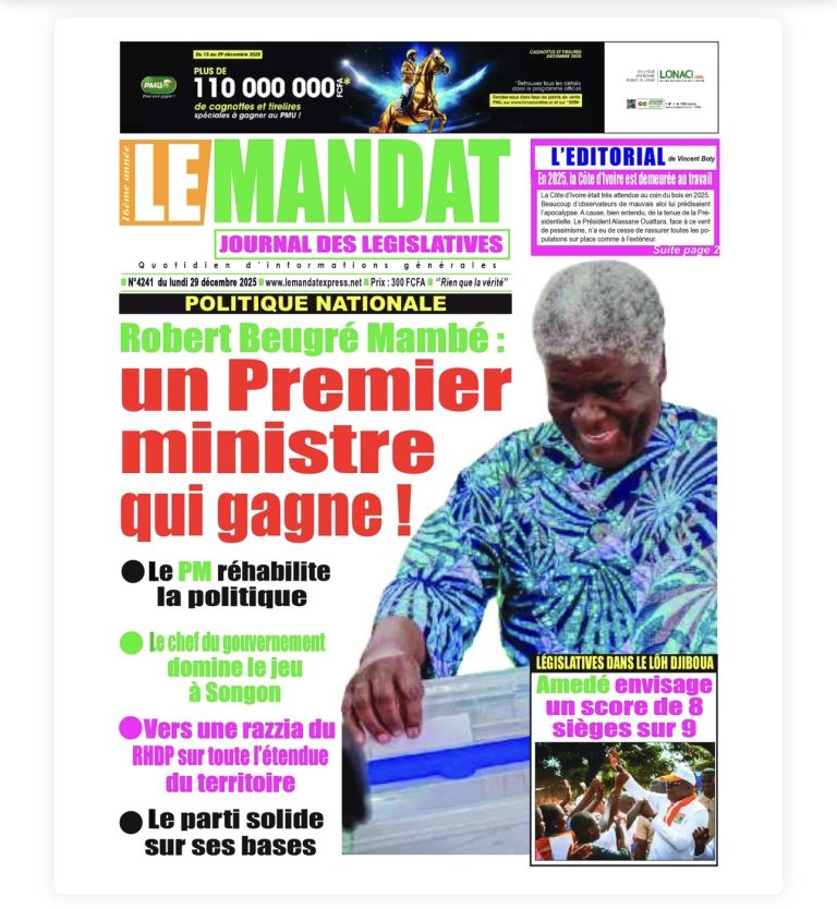 Côte d’Ivoire -AIP/Revue de presse/ Les résultats provisoires des législatives 2025 dominent les Unes de ce lundi 29 décembre