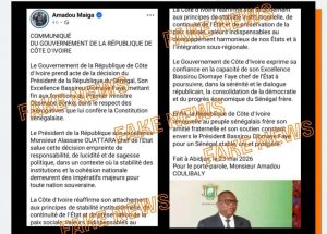 AIP/ L'ANSSI dément l'authenticité d'un communiqué attribué au gouvernement ivoirien sur la situation politique sénégalaise