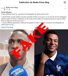AIP- Fact-checking/ Non, Krépin Diatta et Kylian Mbappé n'ont pas tenu ces propos viraux après le match France-Sénégal