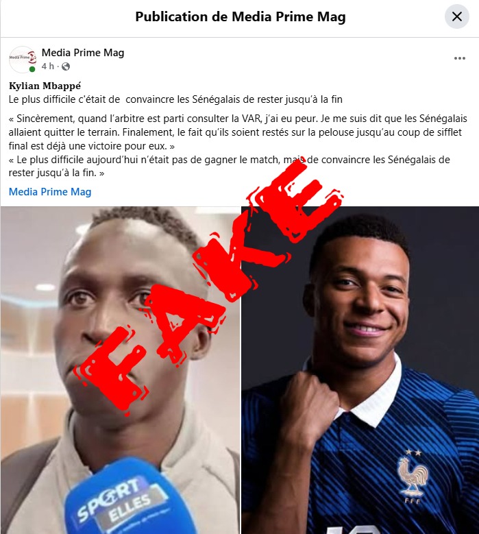 AIP- Fact-checking/ Non, Krépin Diatta et Kylian Mbappé n'ont pas tenu ces propos viraux après le match France-Sénégal