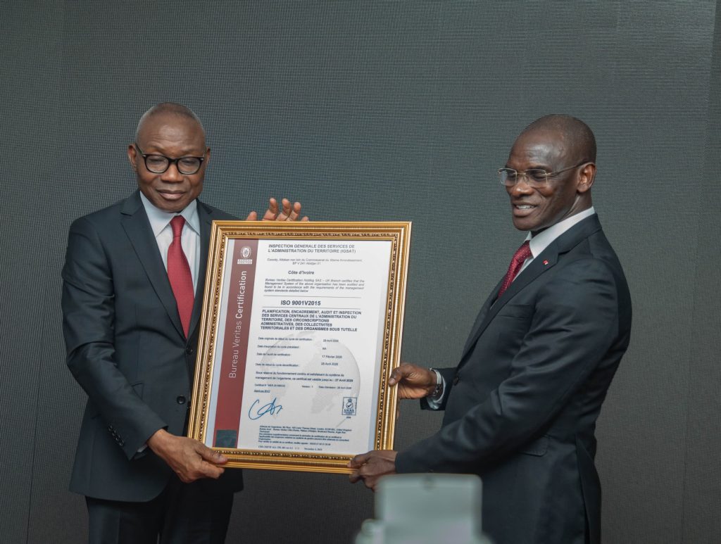 Côte d’Ivoire-AIP/ Administration publique: l’IGSAT devient la première structure certifiée ISO 9001:2015 du ministère de l’Intérieur