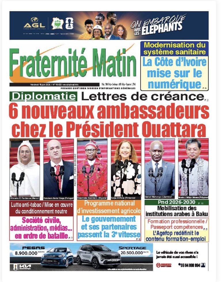 Côte d’Ivoire-AIP/ Revue de presse: lettre de créance de six ambassadeurs et déguerpissement à l’affiche des journaux