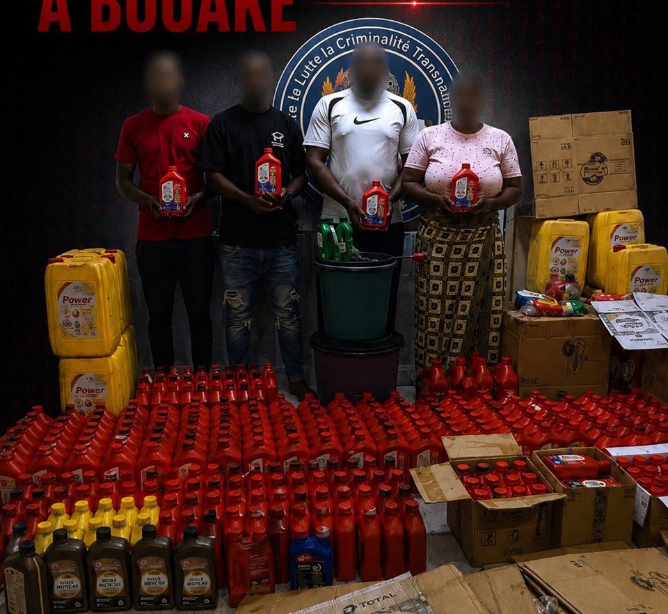 Côte d'Ivoire-AIP/ L’UCT démantèle un réseau de fabrication et de distribution d’huiles moteur contrefaites à Bouaké