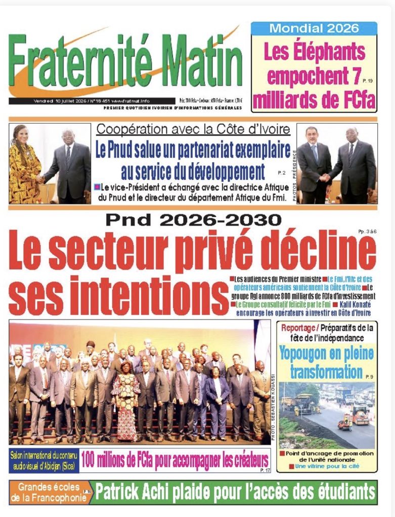 Côte d’Ivoire-AIP / Revue de presse : le financement du PND 2026-2030 et le déguerpissement de Koumassi campement dominent la Une des journaux