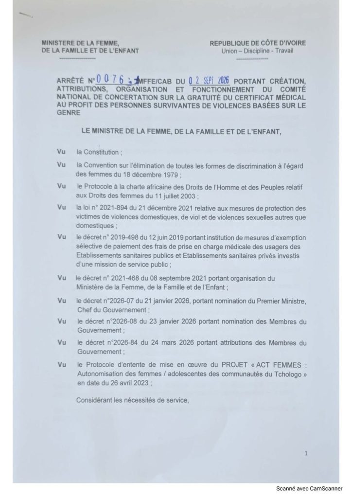 Côte d’Ivoire-AIP/ L’AFJCI intègre le Comité national chargé de la gratuité du certificat médical des survivantes de VBG
