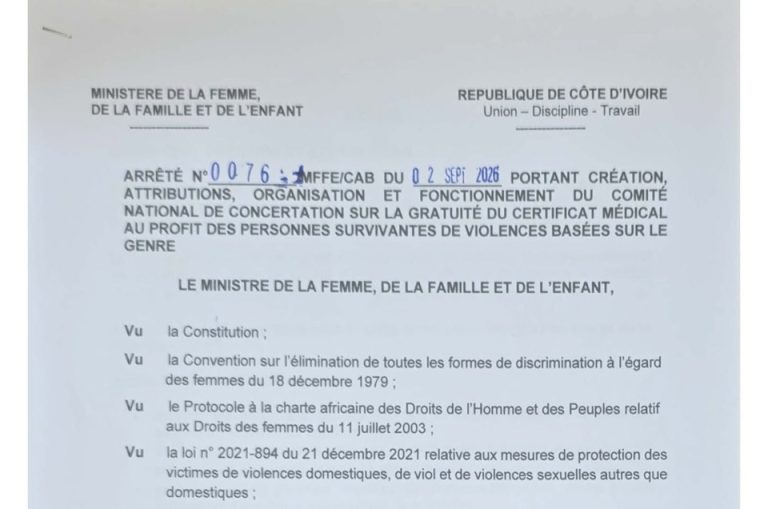 Côte d’Ivoire-AIP/ L’AFJCI intègre le Comité national chargé de la gratuité du certificat médical des survivantes de VBG