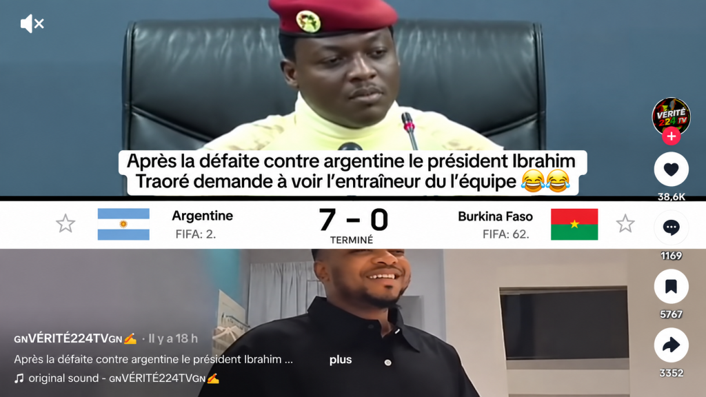 AIP-Fact-checking / Une ancienne vidéo des Étalons U20 sortie de son contexte présentée comme une réaction d’Ibrahim Traoré après le 7-0 contre l’Argentine
