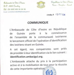  AIP/Inter/ L’ambassade de Côte d’Ivoire en Guinée lance l’identification des ressortissants ivoiriens