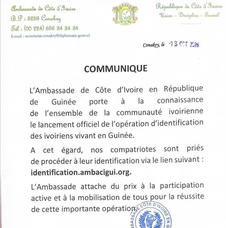  AIP/Inter/ L’ambassade de Côte d’Ivoire en Guinée lance l’identification des ressortissants ivoiriens