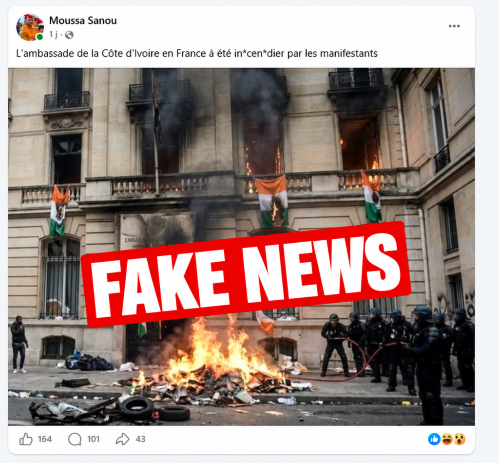 AIP-Fact-checking / Faux, l’ambassade de Côte d’Ivoire en France n’a pas été incendiée par des manifestants