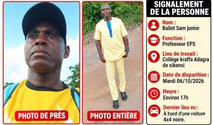 Côte d’Ivoire-AIP/ Un avis de recherche lancé après la disparition d’un professeur d’EPS à Sikensi
